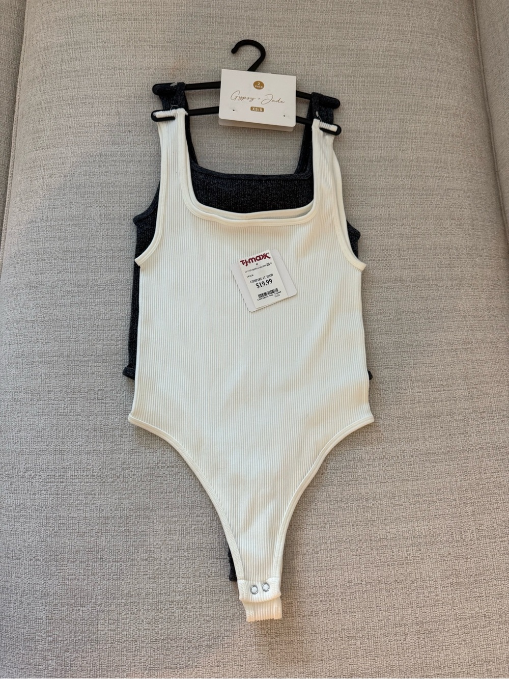 NWT Gypsy & Jade 2-Pack Ribbed Bodysuits | XS/S | White & Charcoal Gray